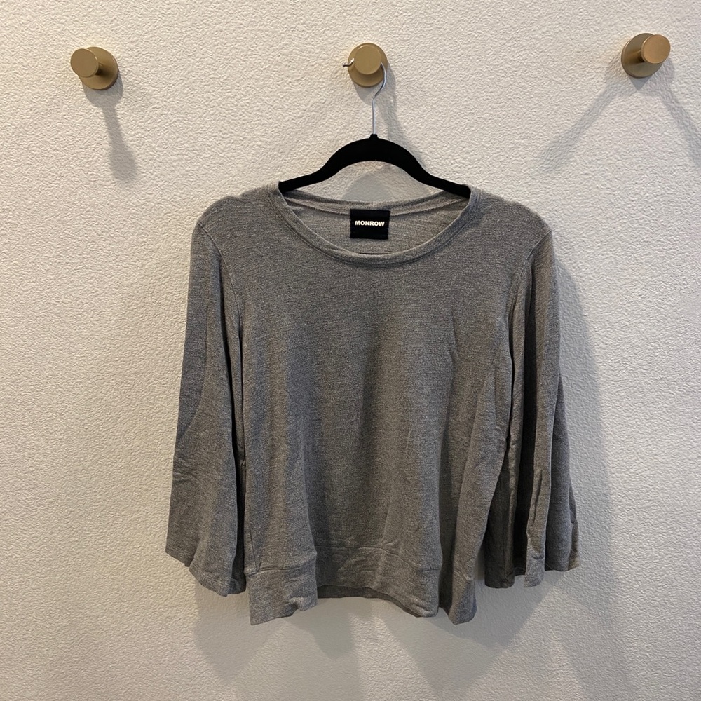 MONROW Crew Neck Bell Sleeve Grey Sweatshirt Size L